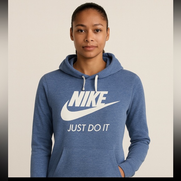 Nike Hoodie Size Large Heathered Blue Lightweight Kangaroo Pocket Long Sleeve - Picture 1 of 10